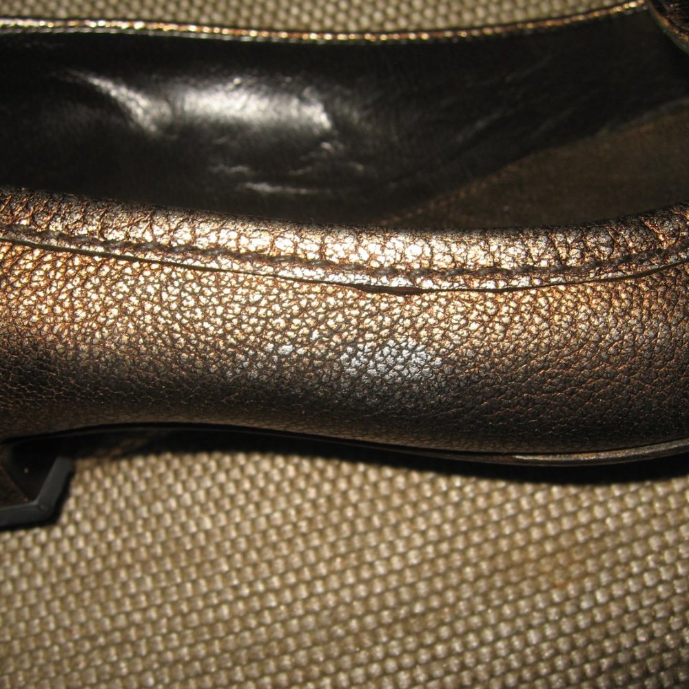 ❤️PRADA BRONZE METALLIC LOW HEEL BALLET BUCKLE VAMP SHOES 37 7 - Picture 8 of 8